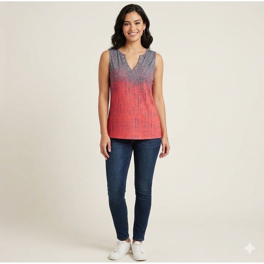 New Etcyy Womens Size Medium Tank Top Red Blue Ombre‎ Sleeveless Casual Summer